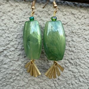 Chic Green and Gold Dangle Earrings